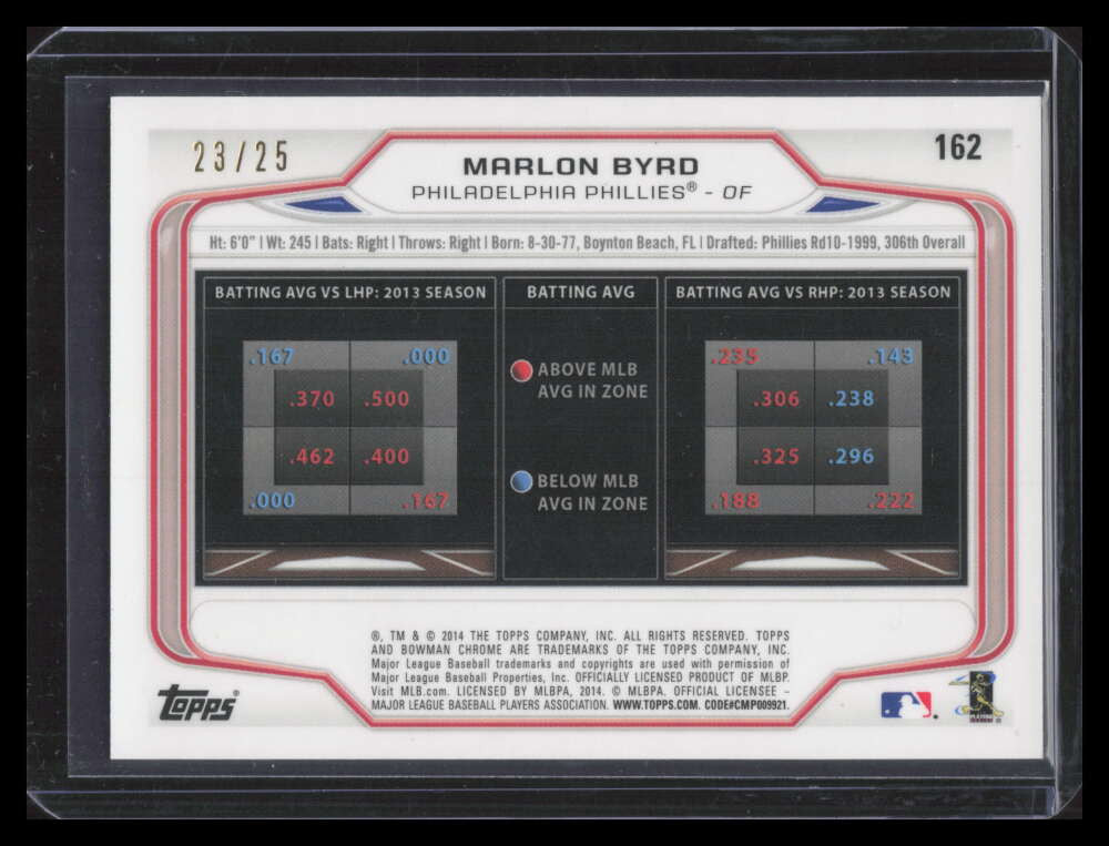 2014 Bowman Chrome Orange Refractor 162 Marlon Byrd 23/25
