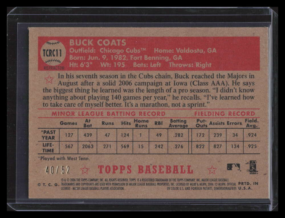2006 Topps '52 Chrome Gold Refractor 11 Buck Coats Rookie 40/52
