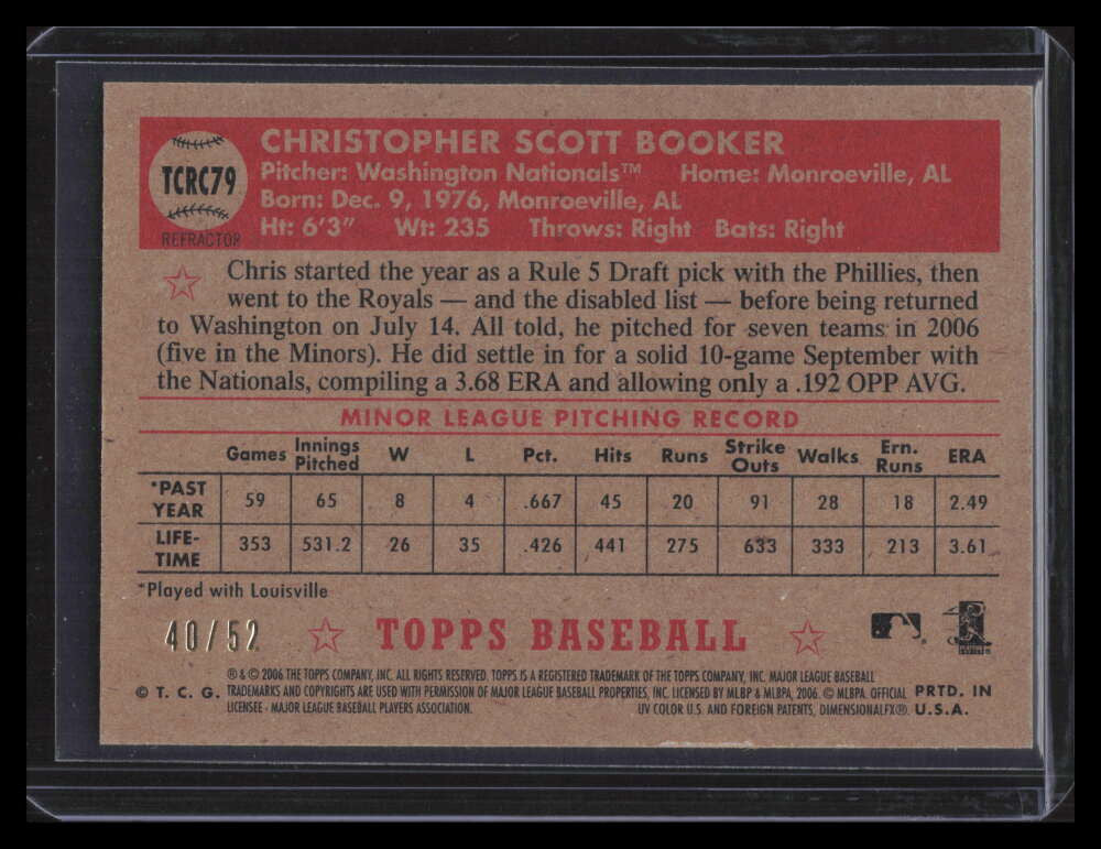 2006 Topps '52 Chrome Gold Refractor 79 Chris Booker Rookie 40/52