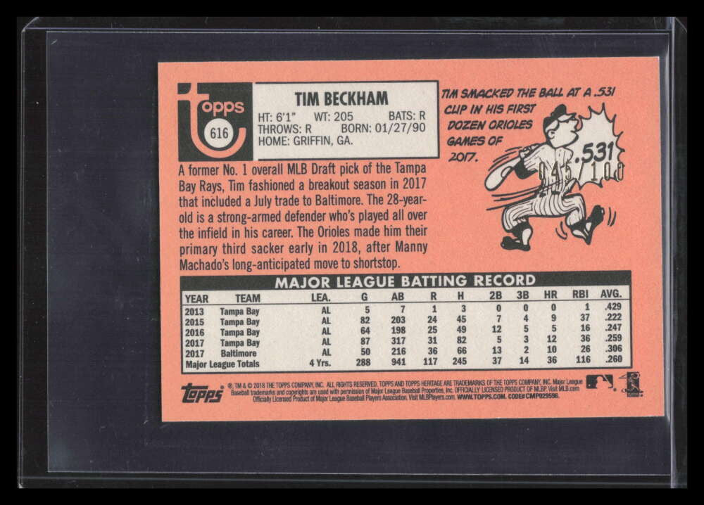 2018 Topps Heritage Mini 616 Tim Beckham 45/100