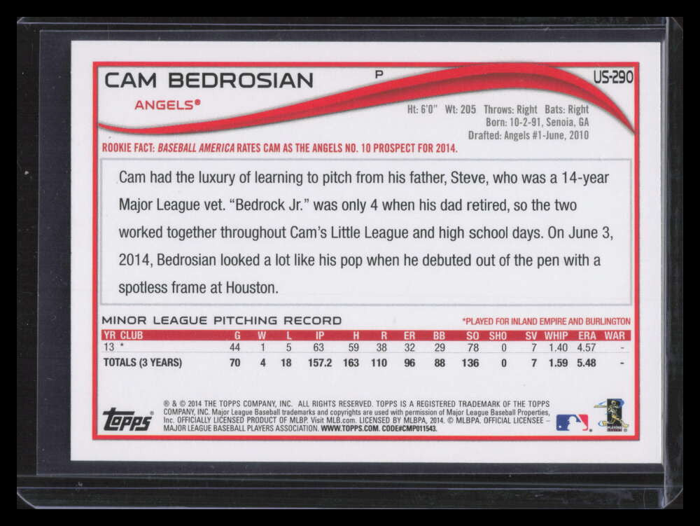 2014 Topps Update Sparkle us290 Cam Bedrosian Rookie Variation SP