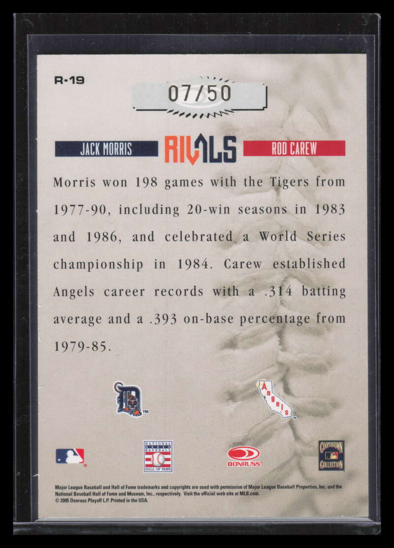 2005 Leather and Lumber Rivals Gold 19 Jack Morris Rod Carew 7/50