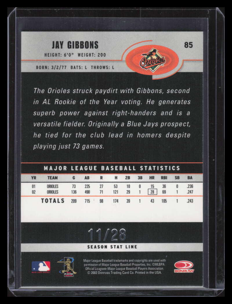 2003 Donruss Stat Line Season 85 Jay Gibbons 11/28