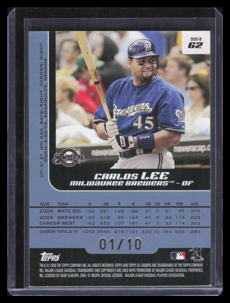 2006 Topps Co-Signers Changing Faces HyperSilver Blue 62b Sheets Carlos Lee 1/10