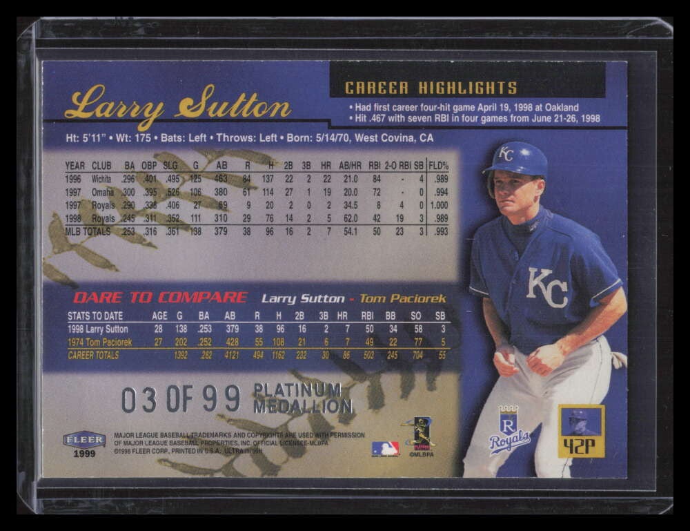 1999 Ultra Platinum Medallion 42 Larry Sutton 3/99