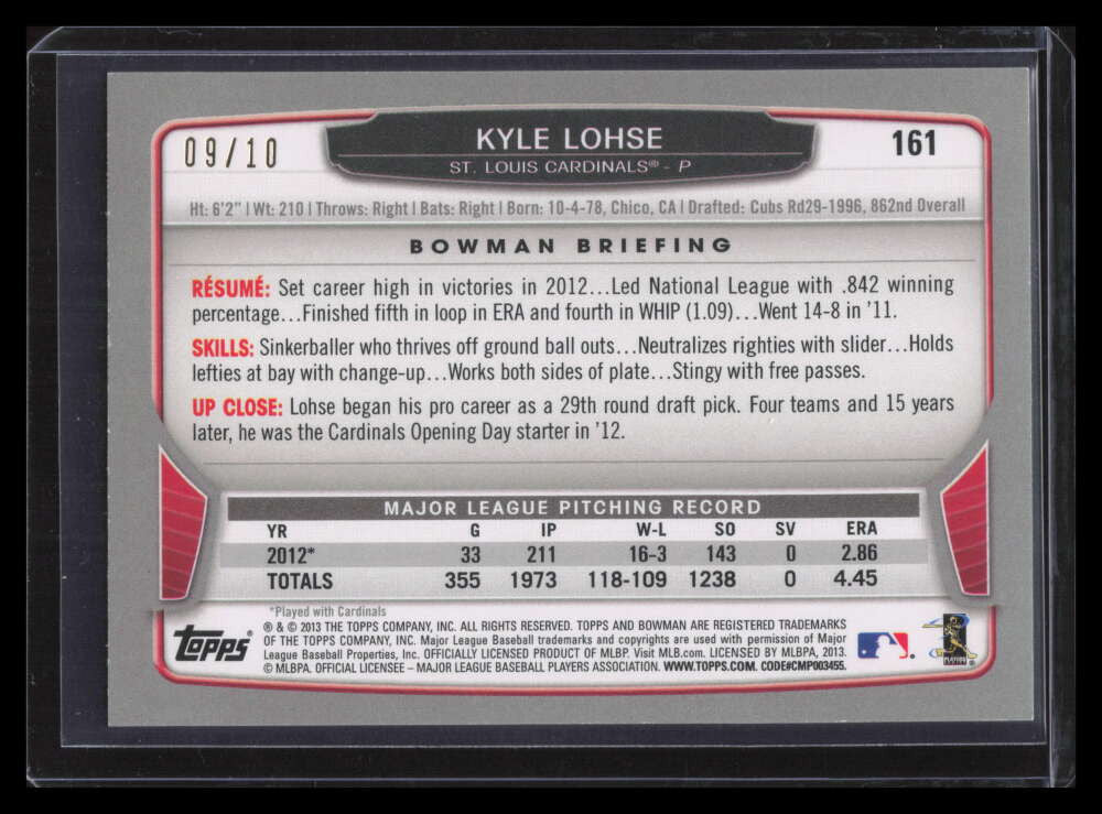 2013 Bowman Purple Ice 161 Kyle Lohse 9/10