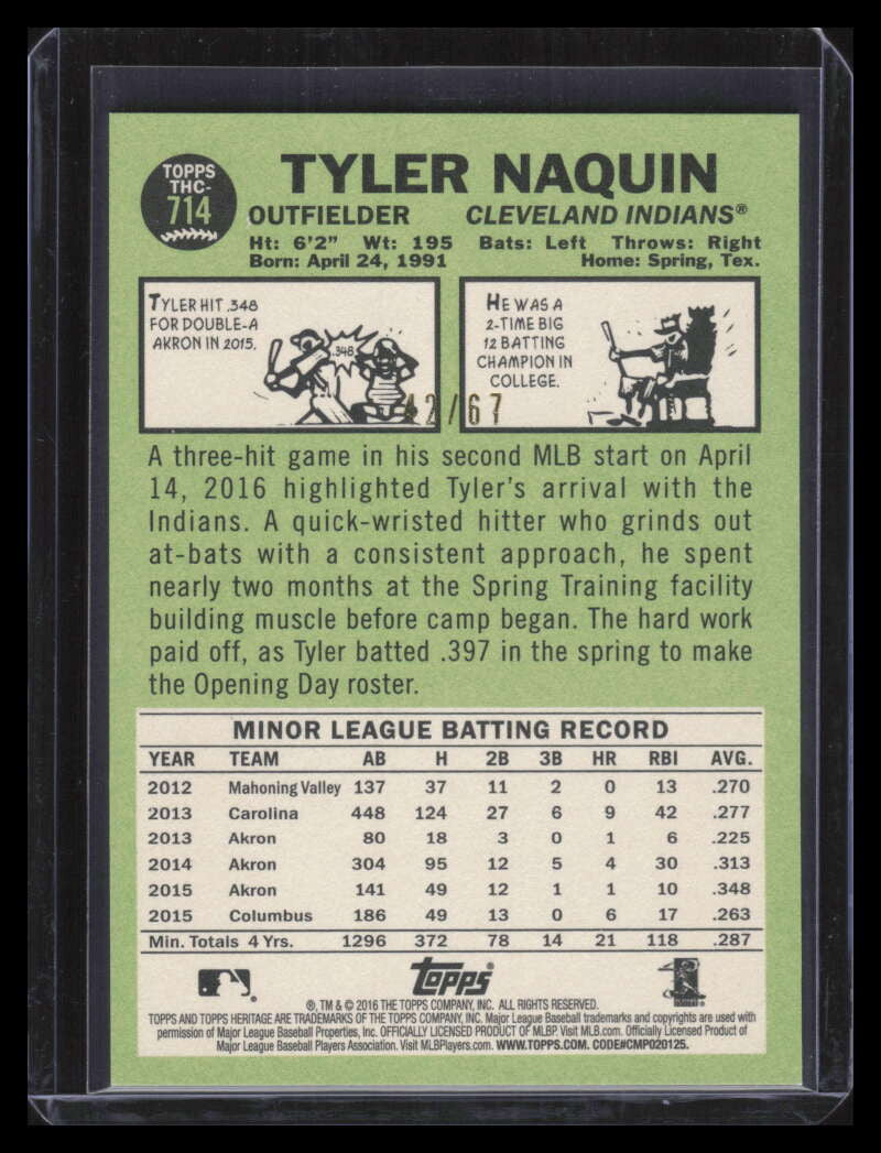 2016 Topps Heritage Chrome Black Refractor thc714 Tyler Naquin Rookie 42/67