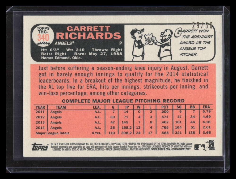 2015 Topps Heritage Chrome Black Refractor thc340 Garrett Richards 29/66
