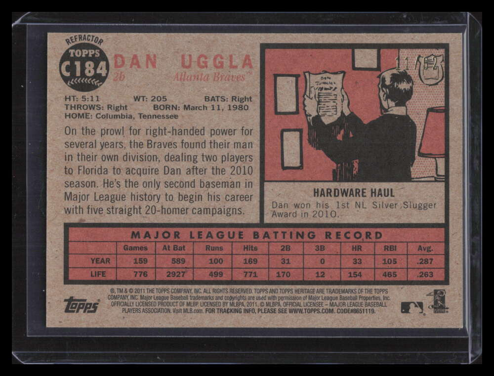 2011 Topps Heritage Chrome Black Refractor c184 Dan Uggla 11/62