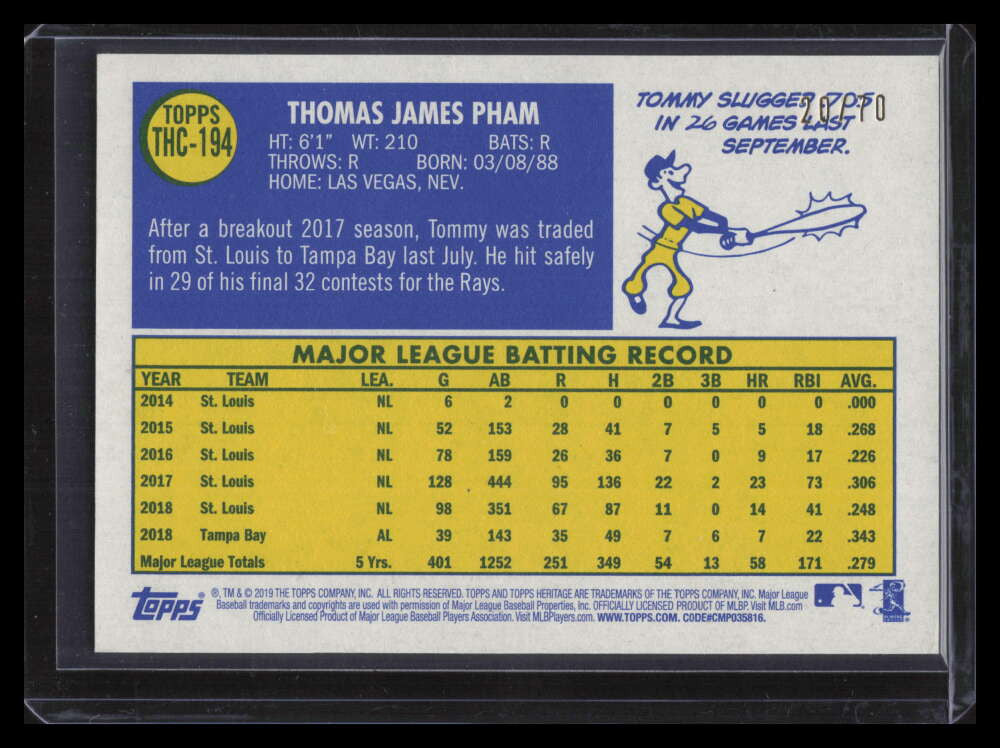 2019 Topps Heritage Chrome Black Refractor thc194 Tommy Pham 20/70