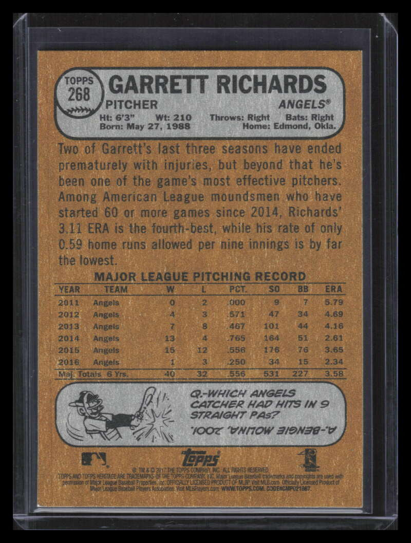 2017 Topps Heritage Gray Back 268 Garrett Richards /10