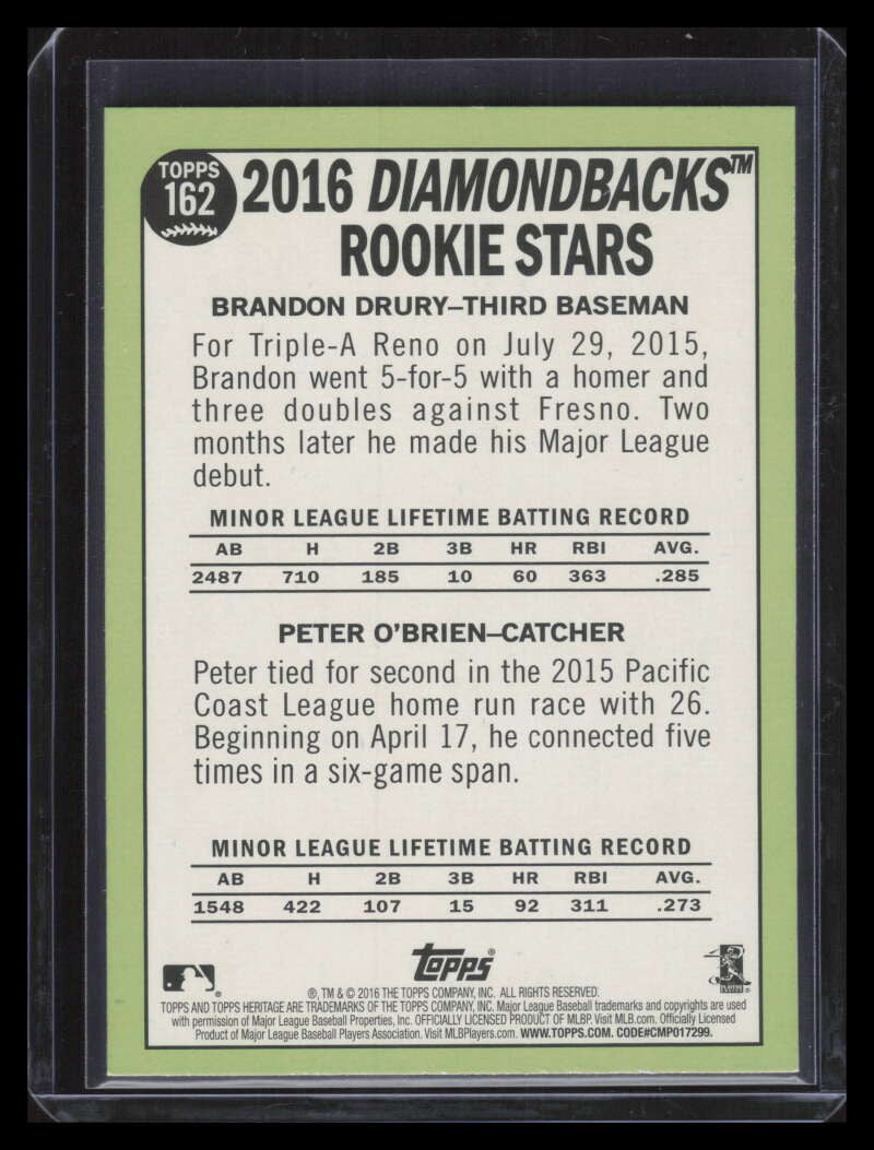 2016 Topps Heritage Reverse Stock 162 Peter O'Brien Brandon Drury Rookie SP