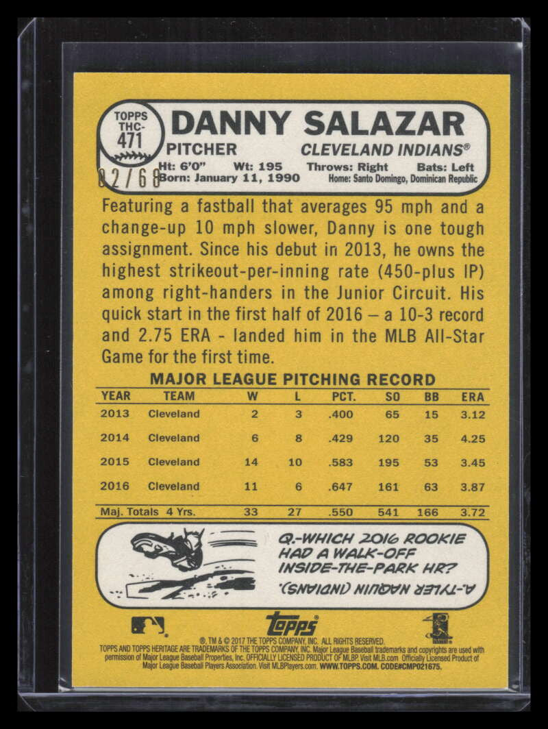 2017 Topps Heritage Chrome Blue Refractor thc471 Danny Salazar 2/68