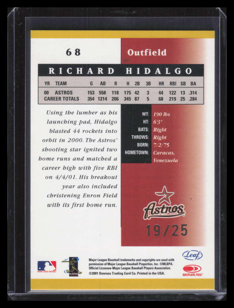 2001 Leaf Certified Materials Mirror Gold 68 Richard Hidalgo 19/25