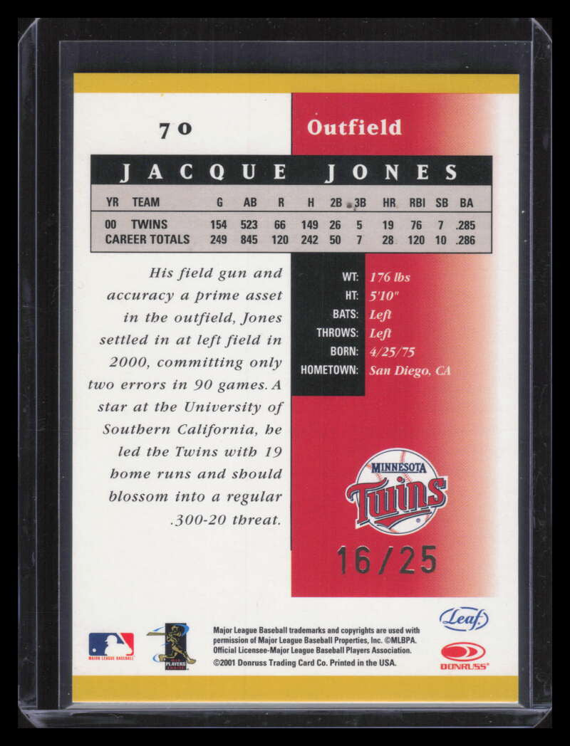 2001 Leaf Certified Materials Mirror Gold 70 Jacque Jones 16/25