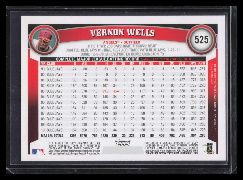 2011 Topps Sparkle 525 Vernon Wells Variation SP F05772