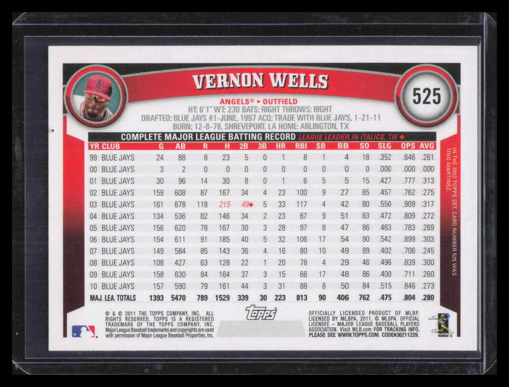2011 Topps Sparkle 525 Vernon Wells Variation SP F05774