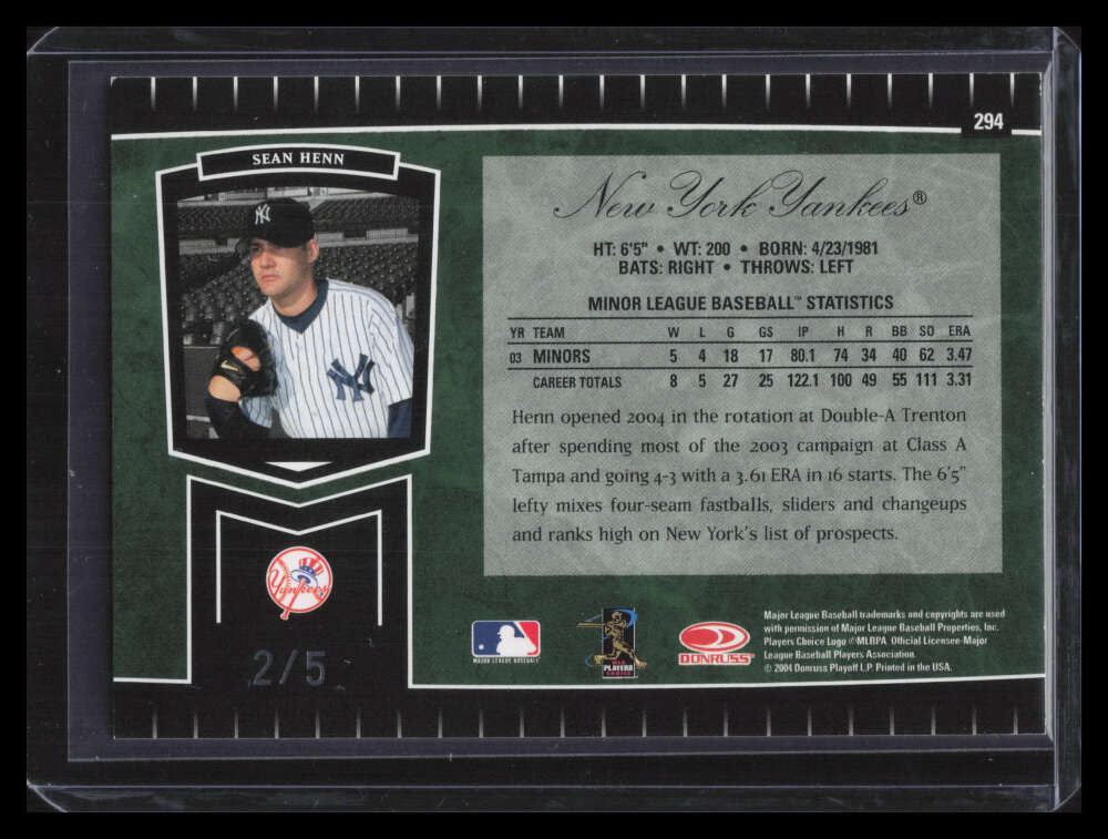 2004 Leaf Certified Cuts Marble Emerald 294 Sean Henn ROO Rookie 2/5