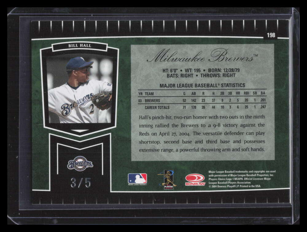 2004 Leaf Certified Cuts Marble Emerald 198 Bill Hall 3/5