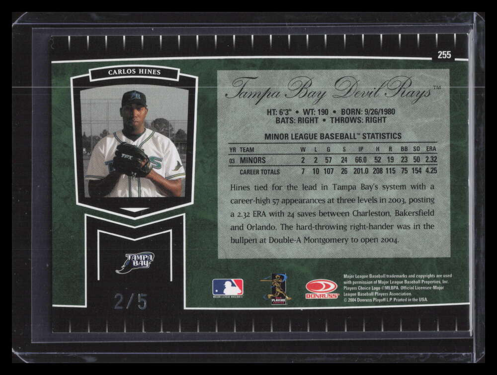 2004 Leaf Certified Cuts Marble Emerald 255 Carlos Hines ROO Rookie 2/5