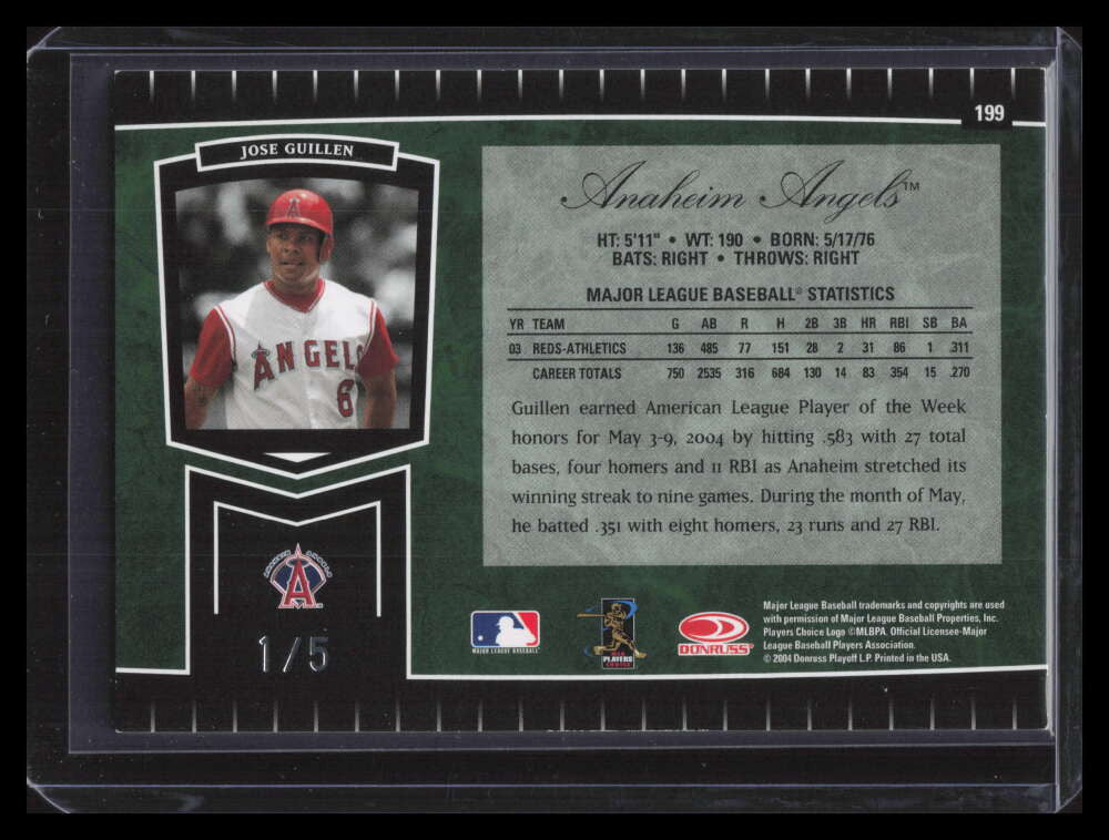 2004 Leaf Certified Cuts Marble Emerald 199 Jose Guillen 1/5