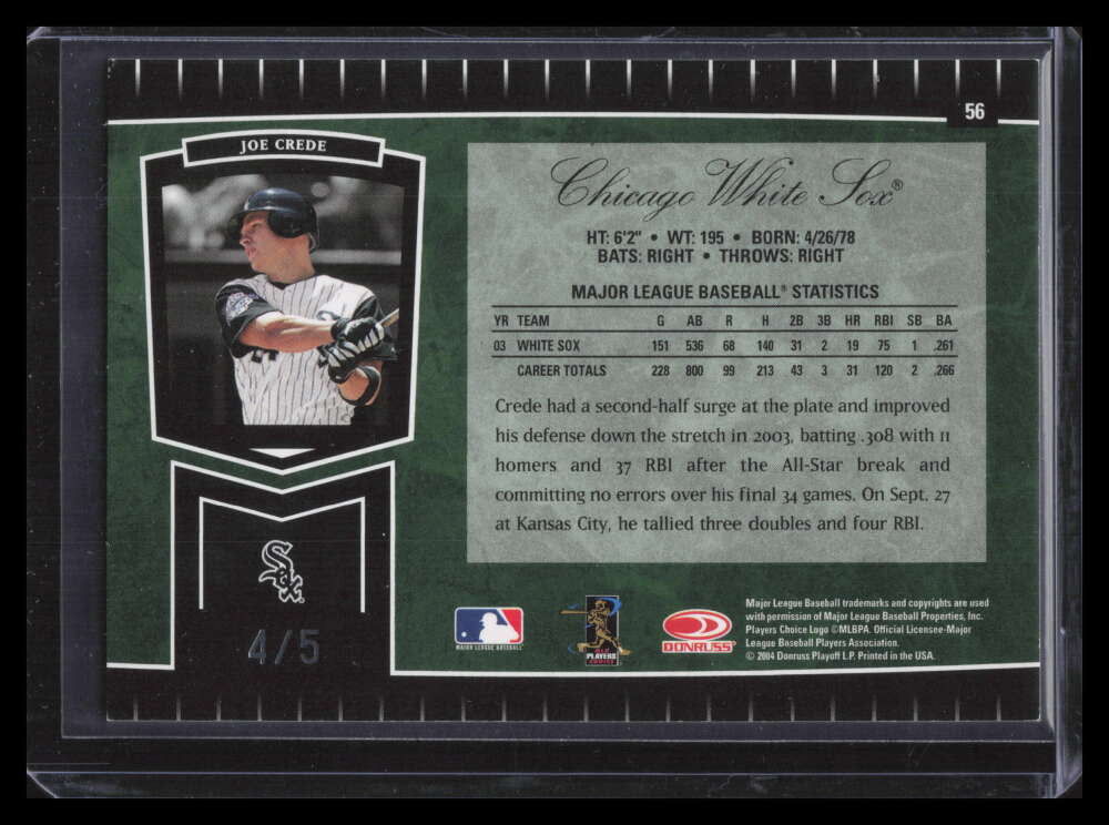 2004 Leaf Certified Cuts Marble Emerald 56 Joe Crede 4/5