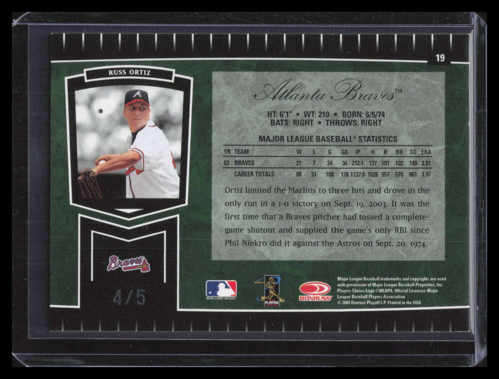 2004 Leaf Certified Cuts Marble Emerald 19 Russ Ortiz 4/5
