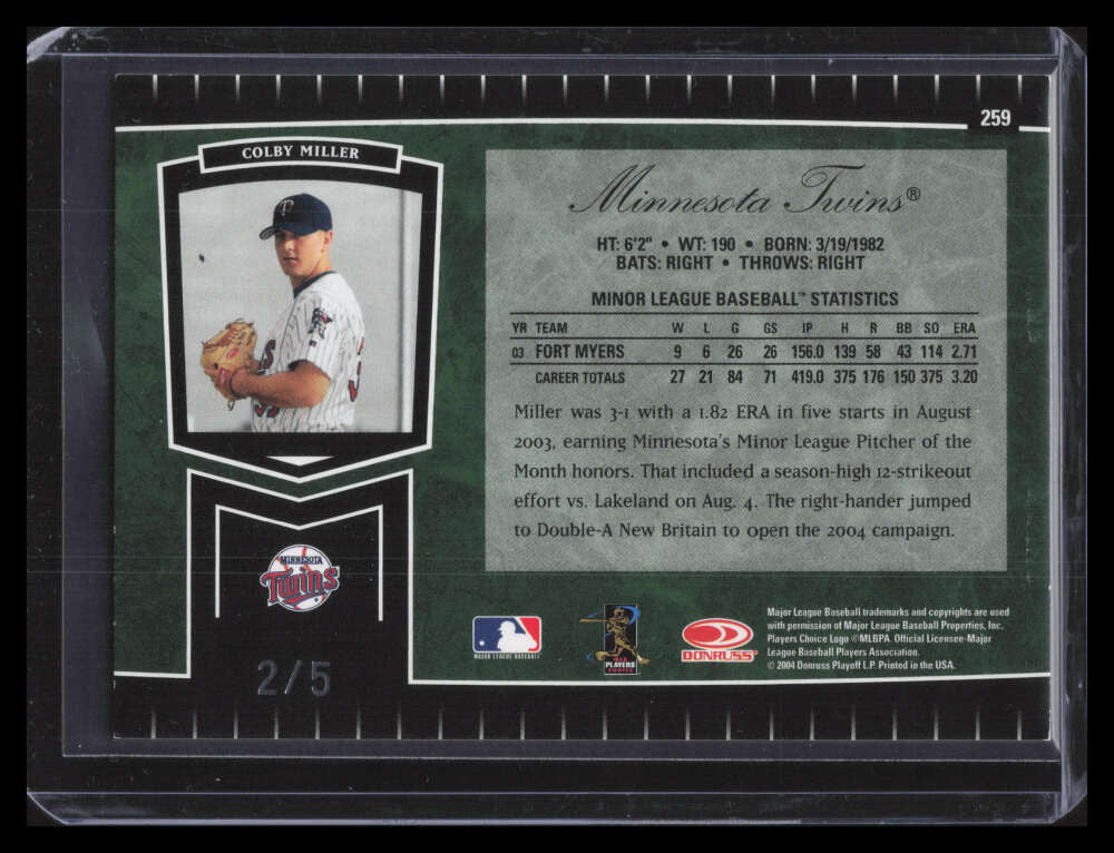 2004 Leaf Certified Cuts Marble Emerald 259 Colby Miller ROO Rookie 2/5