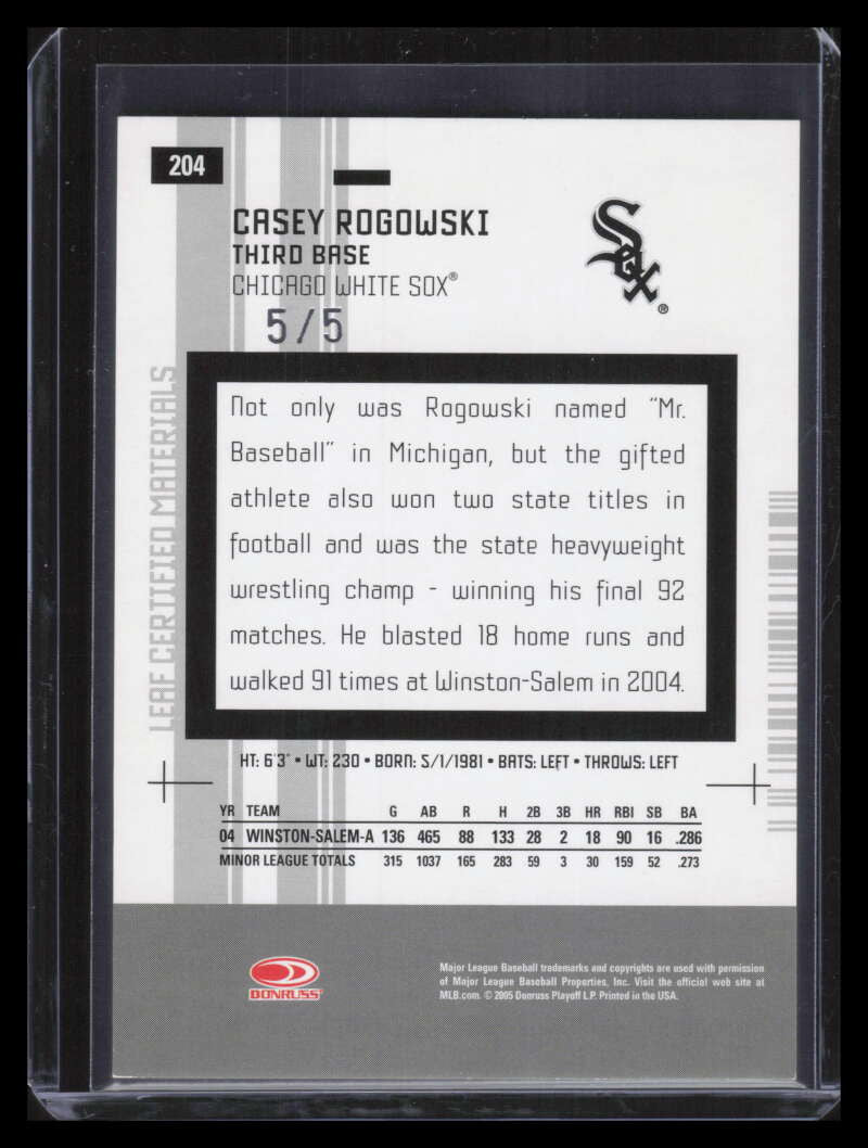 2005 Leaf Certified Materials Mirror Emerald 204 Casey Rogowski NG Rookie 5/5