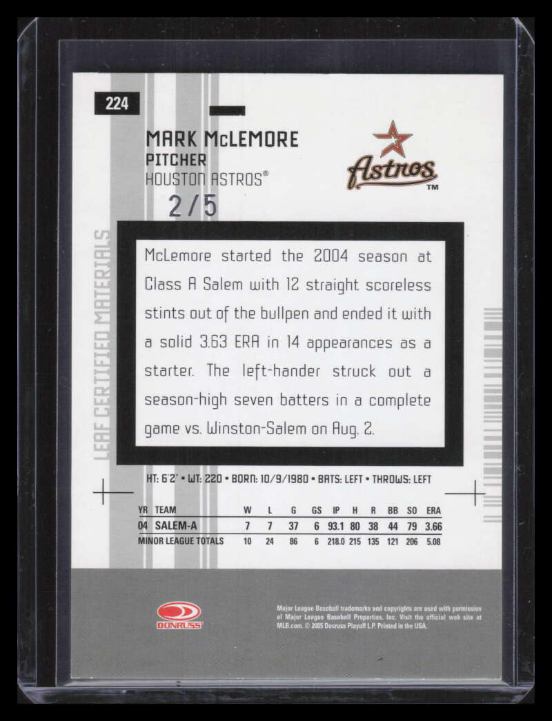2005 Leaf Certified Materials Mirror Emerald 224 Mark McLemore NG Rookie 2/5