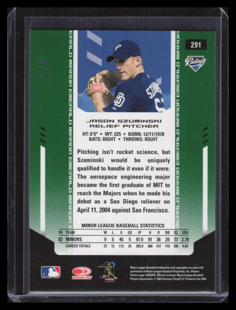 2004 Leaf Certified Materials Mirror Emerald 291 Jason Szuminski NG Rookie 4/5