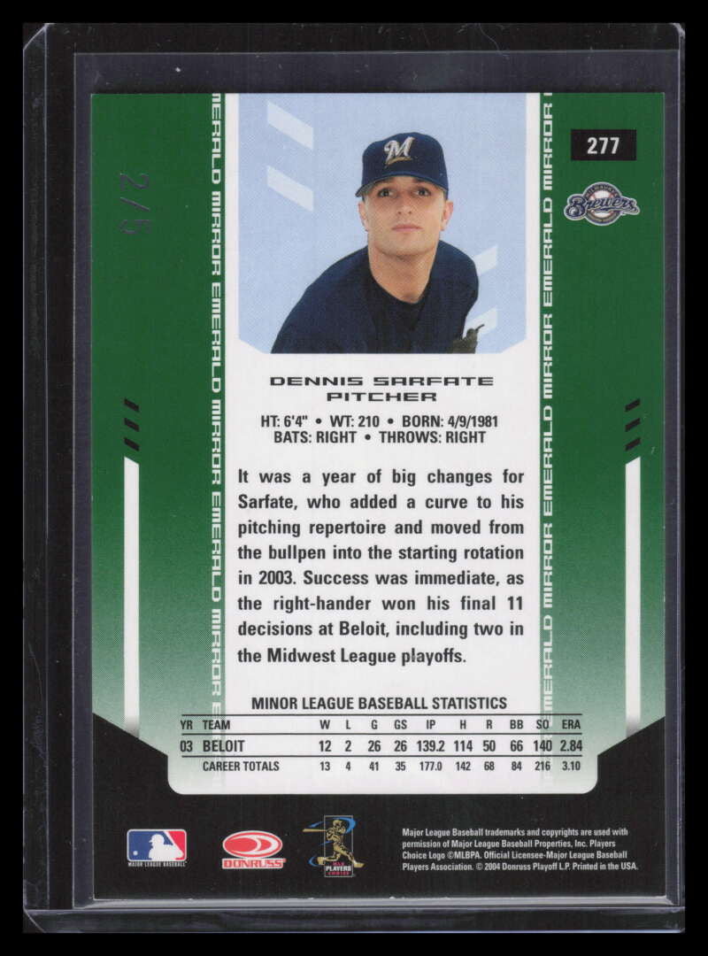 2004 Leaf Certified Materials Mirror Emerald 277 Dennis Sarfate NG Rookie 2/5