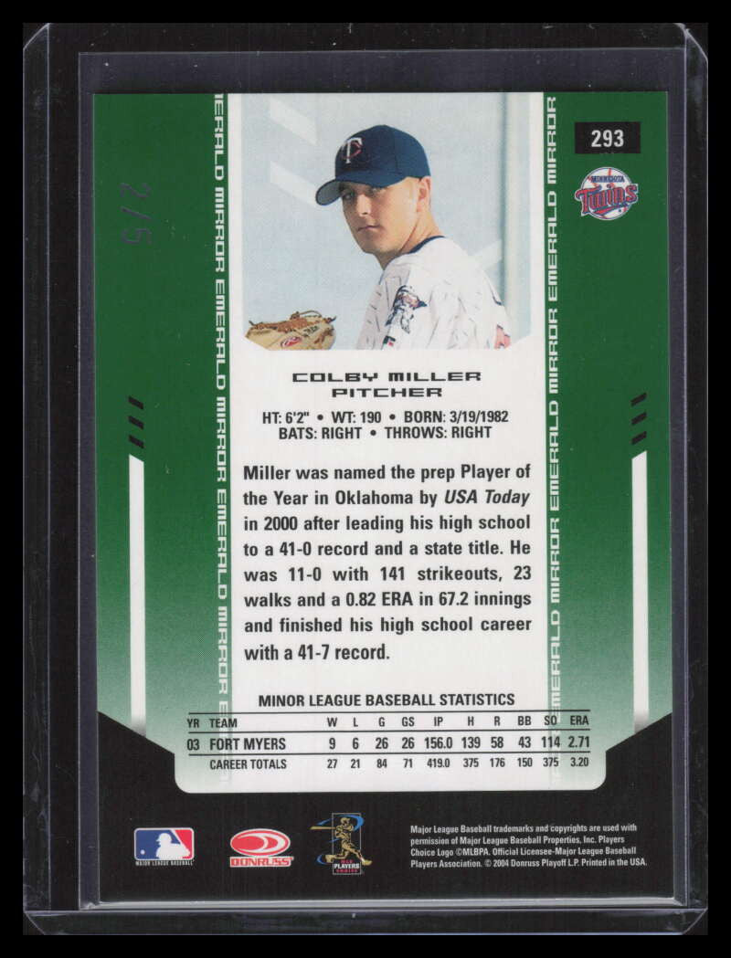 2004 Leaf Certified Materials Mirror Emerald 293 Colby Miller NG Rookie 2/5