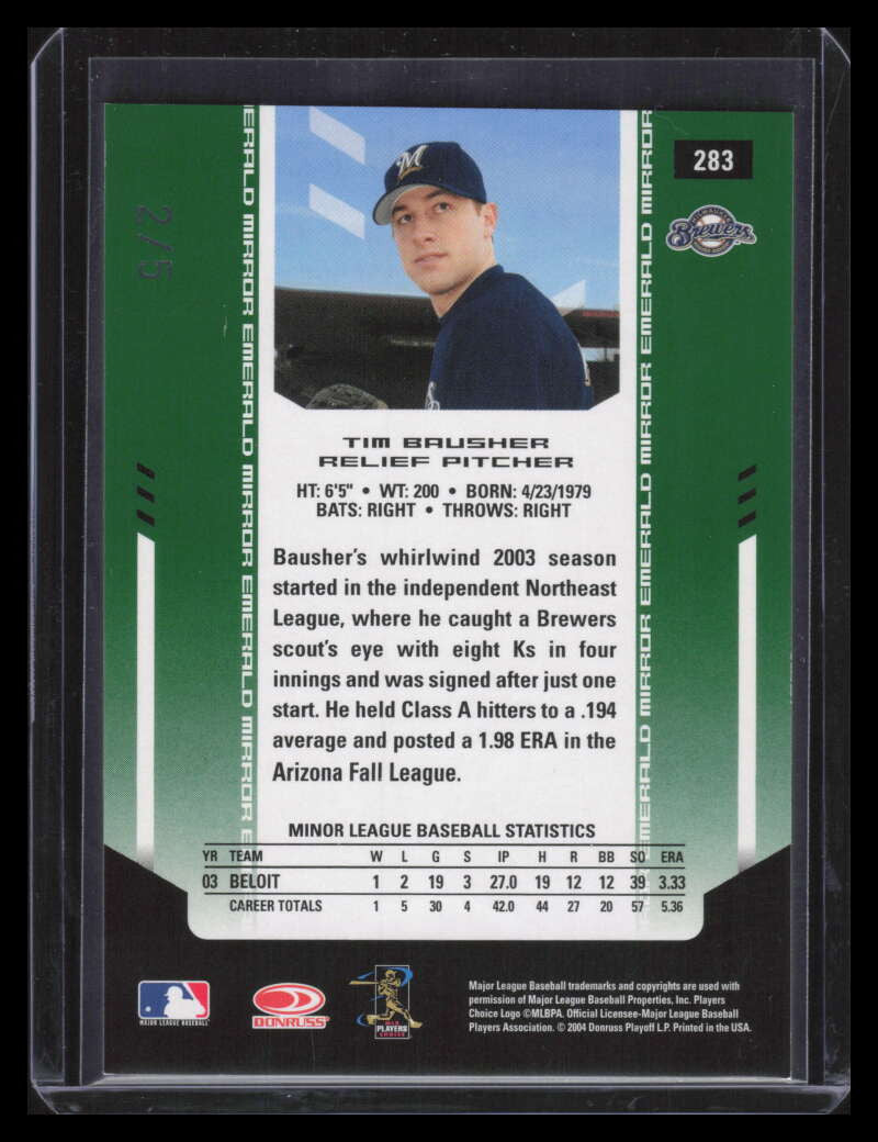 2004 Leaf Certified Materials Mirror Emerald 283 Tim Bausher NG Rookie 2/5