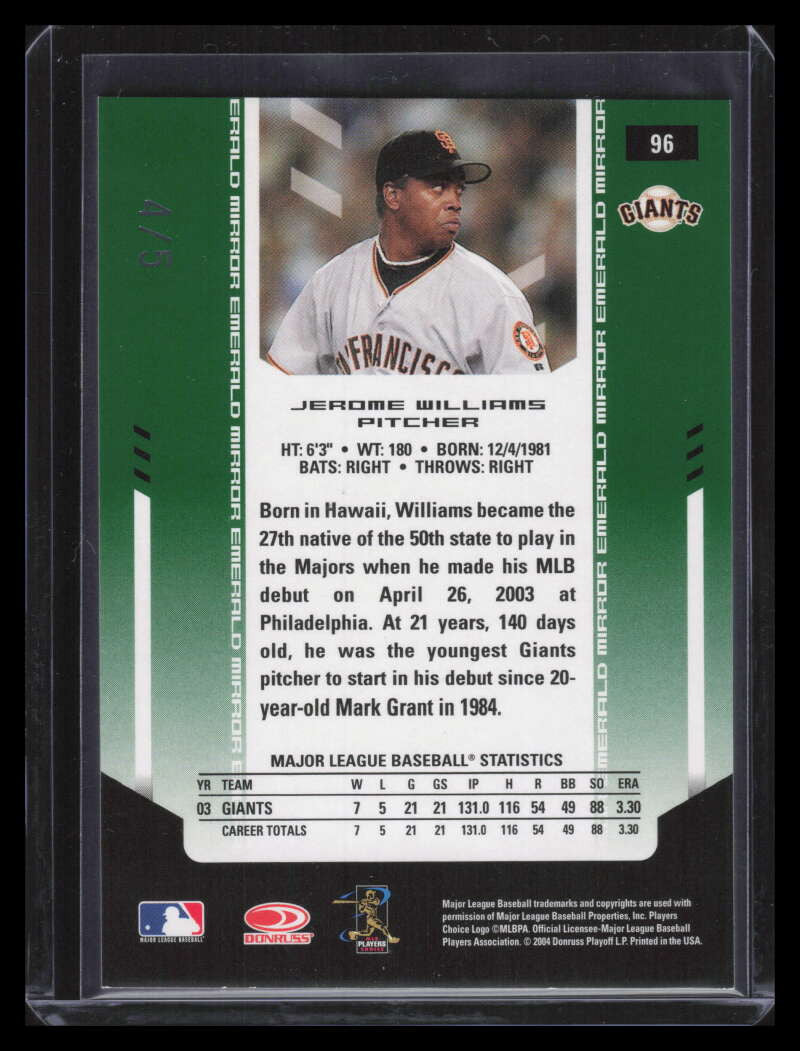 2004 Leaf Certified Materials Mirror Emerald 96 Jerome Williams 4/5