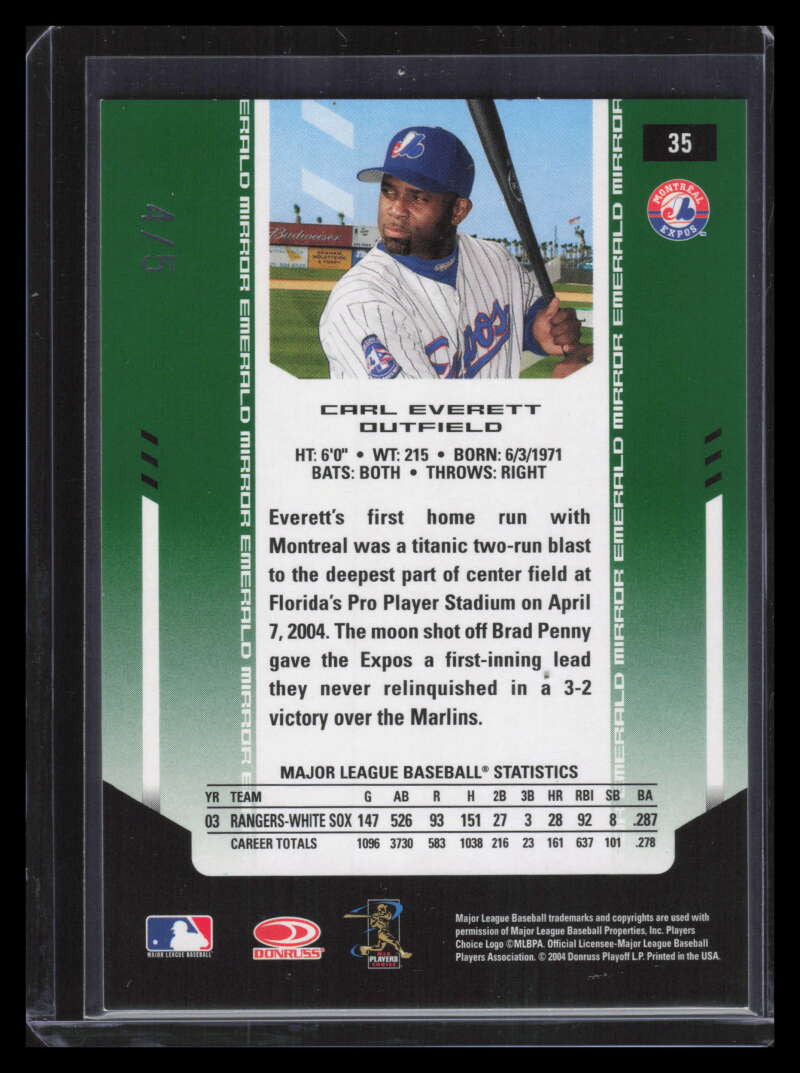 SOLD 162208 2004 Leaf Certified Materials Mirror Emerald 35 Carl Everett 4/5
