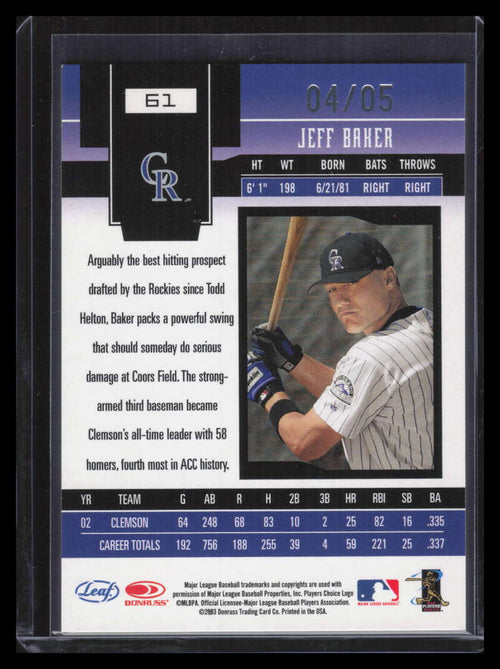 2003 Leaf Certified Materials Mirror Emerald 61 Jeff Baker 4/5