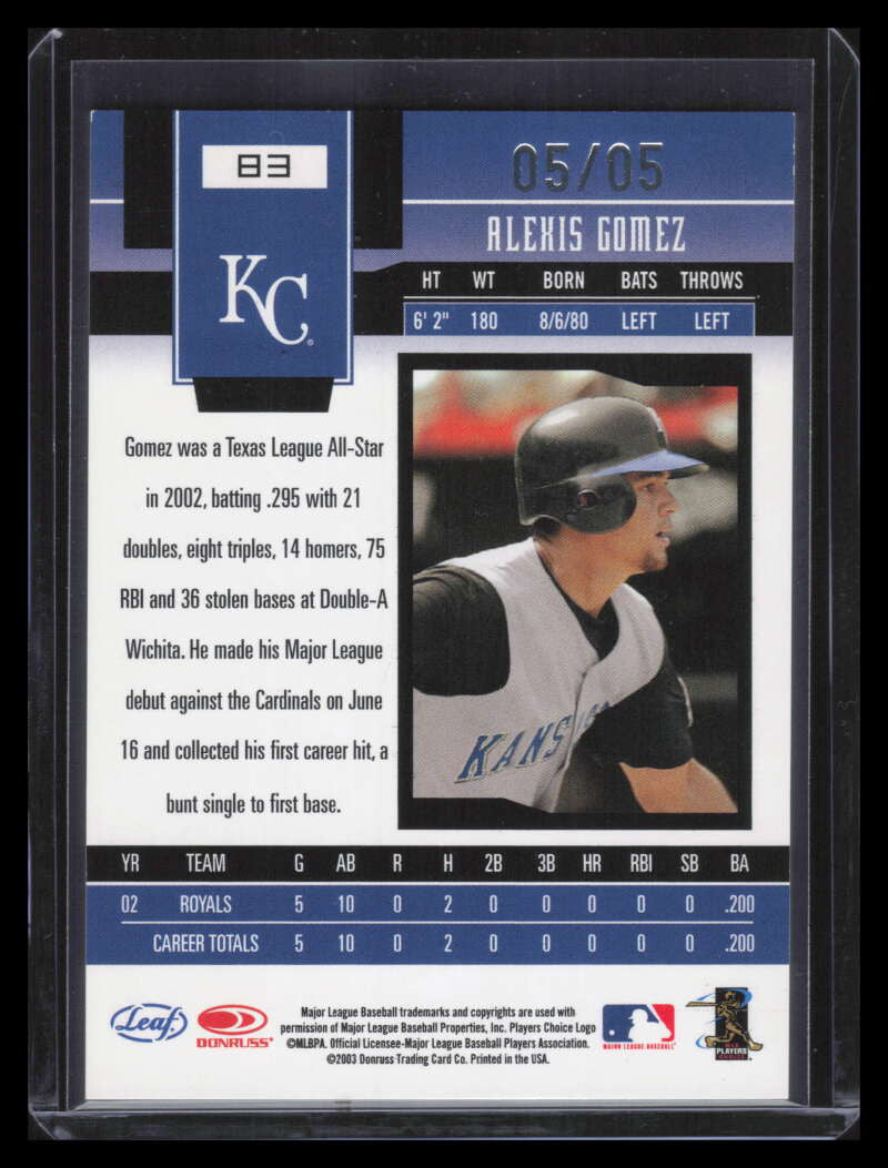 2003 Leaf Certified Materials Mirror Emerald 83 Alexis Gomez 5/5