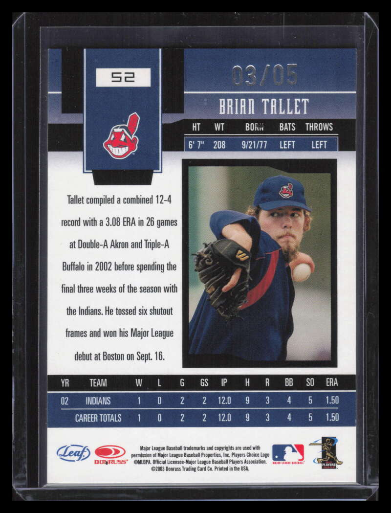 2003 Leaf Certified Materials Mirror Emerald 52 Brian Tallet 3/5