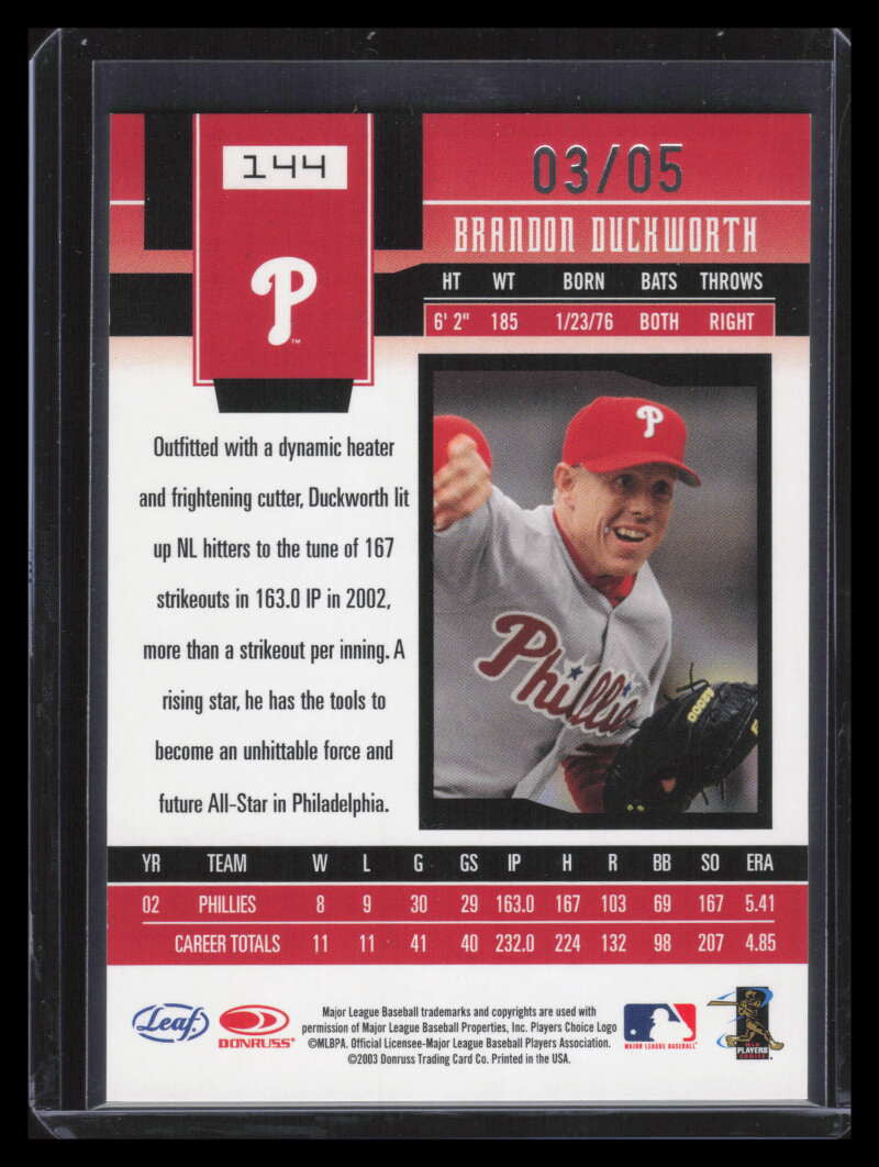 2003 Leaf Certified Materials Mirror Emerald 144 Brandon Duckworth 3/5