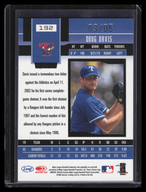 2003 Leaf Certified Materials Mirror Emerald 192 Doug Davis 3/5