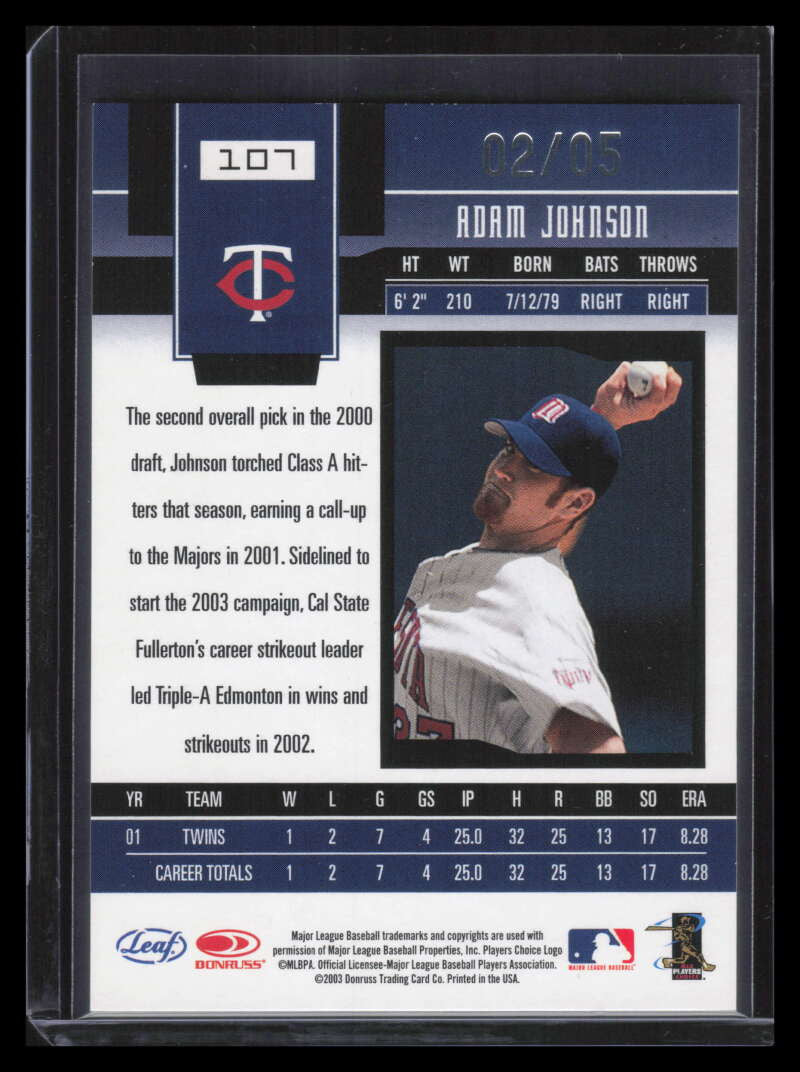 2003 Leaf Certified Materials Mirror Emerald 107 Adam Johnson 2/5
