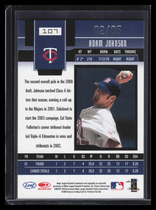 2003 Leaf Certified Materials Mirror Emerald 107 Adam Johnson 2/5