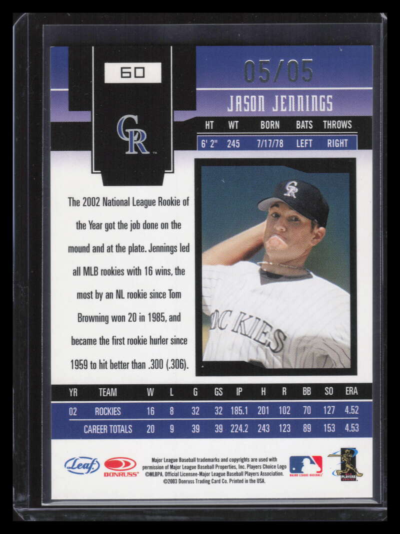 2003 Leaf Certified Materials Mirror Emerald 60 Jason Jennings 5/5
