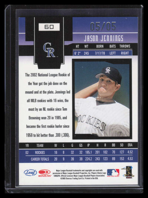 2003 Leaf Certified Materials Mirror Emerald 60 Jason Jennings 5/5