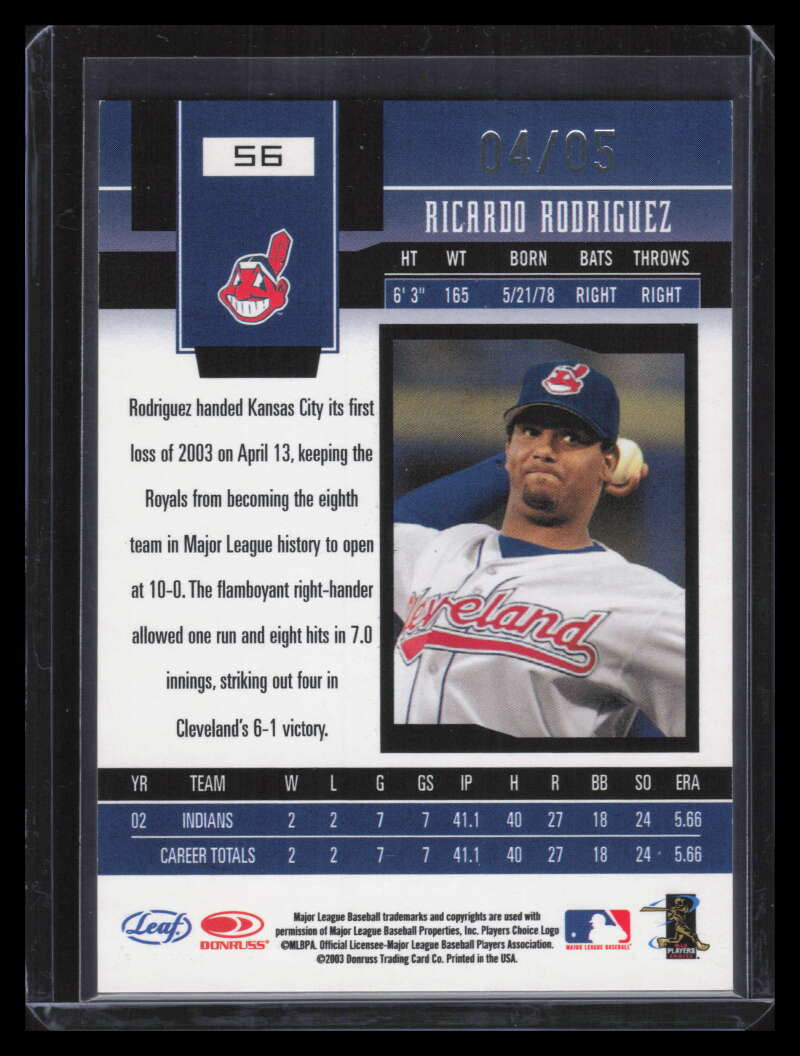 2003 Leaf Certified Materials Mirror Emerald 56 Ricardo Rodriguez 4/5