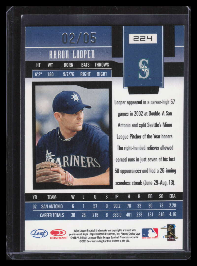 2003 Leaf Certified Materials Mirror Emerald 224 Aaron Looper NG Rookie 2/5