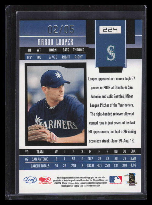 2003 Leaf Certified Materials Mirror Emerald 224 Aaron Looper NG Rookie 2/5