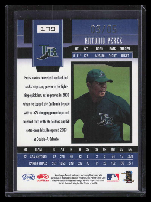 2003 Leaf Certified Materials Mirror Emerald 179 Antonio Perez 3/5