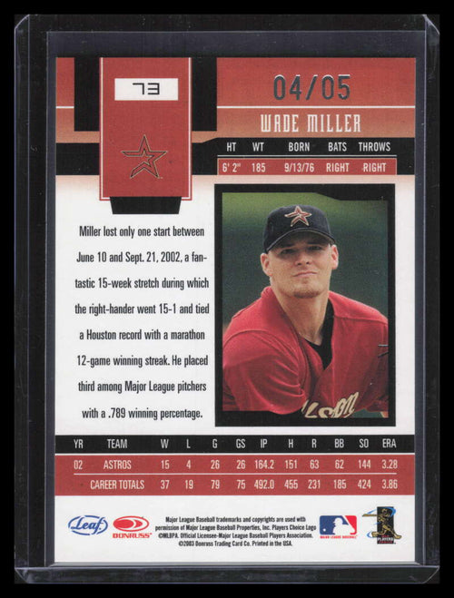 2003 Leaf Certified Materials Mirror Emerald 73 Wade Miller 4/5